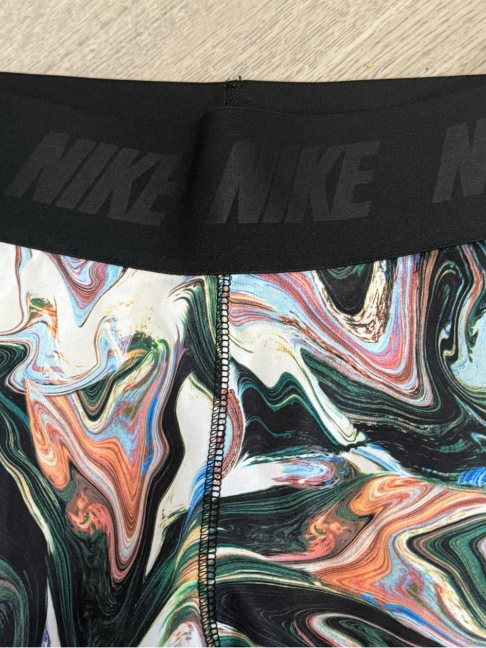Nike Womens Marble Watercolor Print Athletic Leggings Black Waistband AH6499-010 - Picture 6 of 12